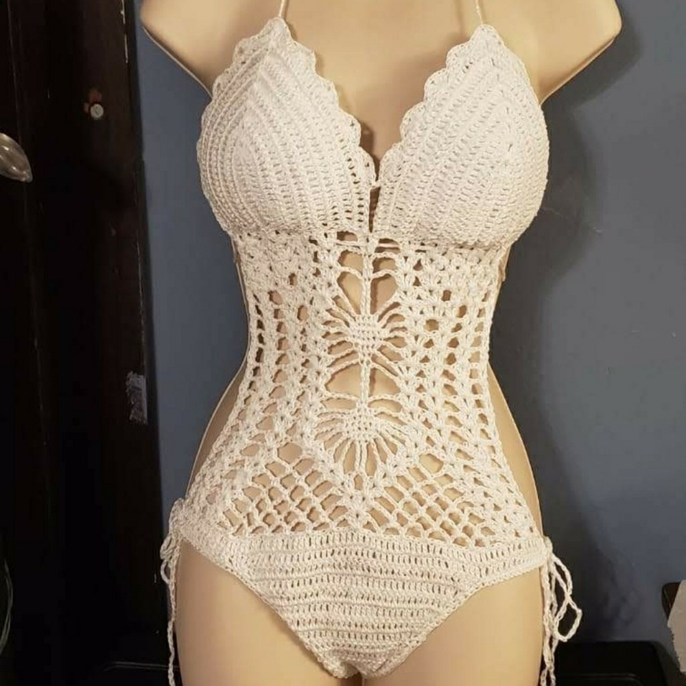 Crochet Monokini Swimsuit in White